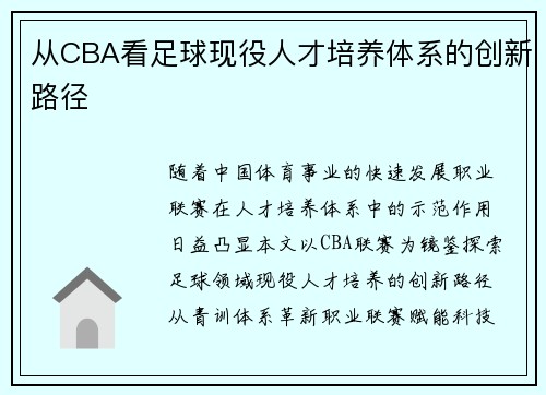 从CBA看足球现役人才培养体系的创新路径