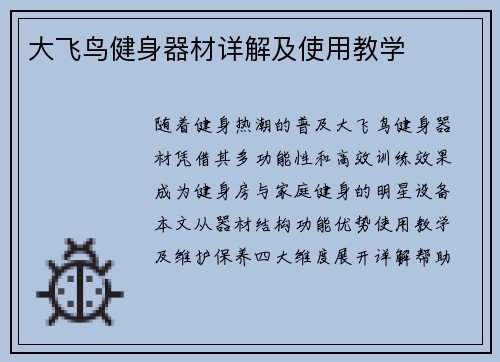大飞鸟健身器材详解及使用教学